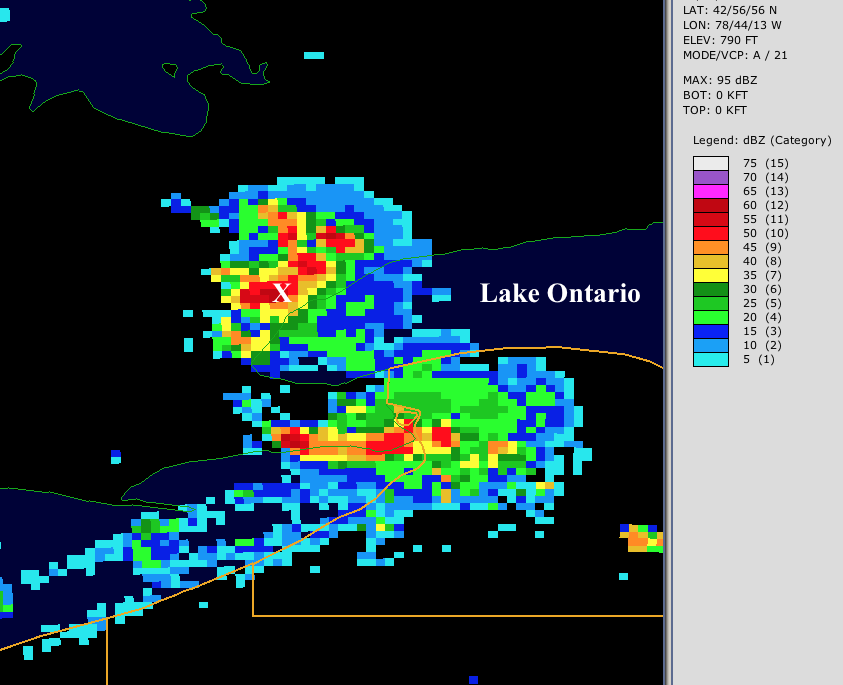 weather radar covering Toronto during landing