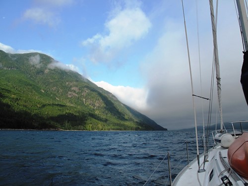 View from the front of a sailboat