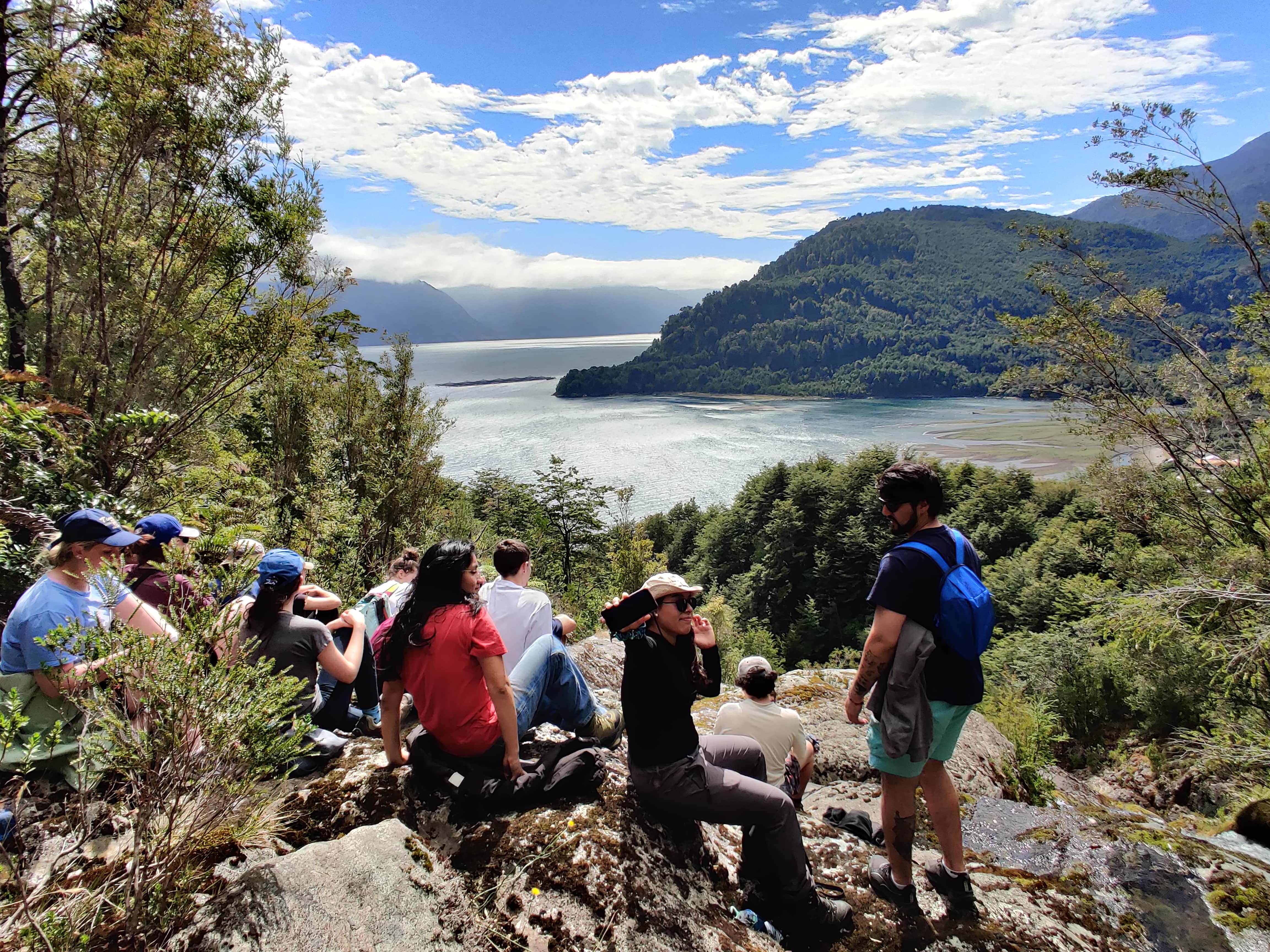 PRODIGY students exploring the scenery of Comau Fjord, Chile during the 2025 summer school at the San Ignacio del Huinay field station (photo: Philippe Tortell)