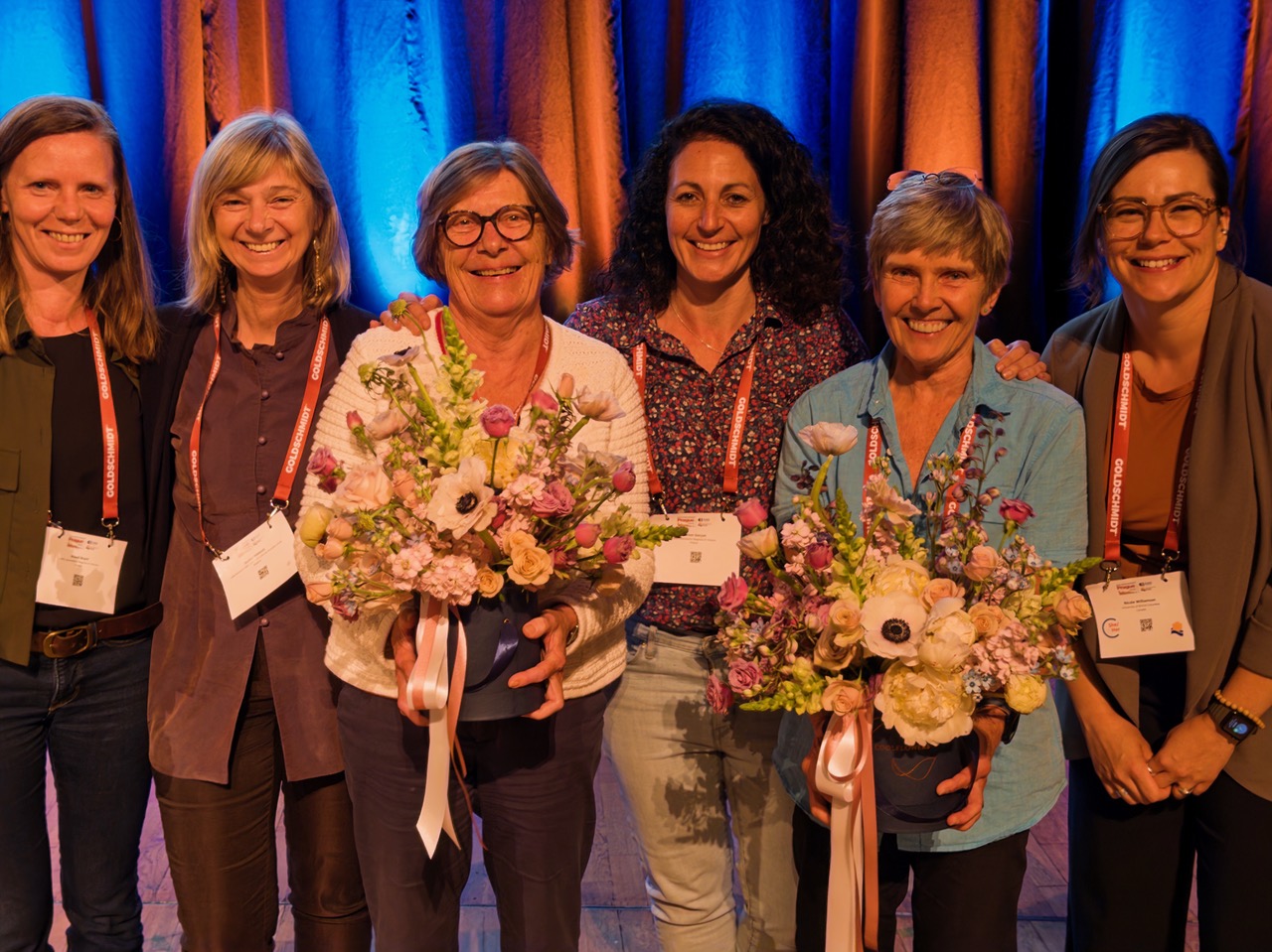 Conveners of the special session in honour of Catherine Chauvel and Dominique Weis at Goldschmidt. From left to right: Maud Boyet, Nadine Mattielli, Catherine Chauvel, Marion Garçon, Dominique Weis and Nicole M.B. Williamson.