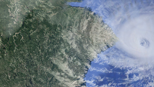 Satellite image looking down on a hurricane 