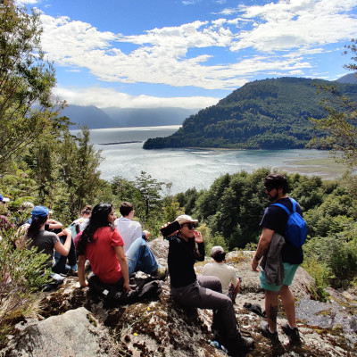 PRODIGY students exploring the scenery of Comau Fjord, Chile during the 2025 summer school at the San Ignacio del Huinay field station (photo: Philippe Tortell)